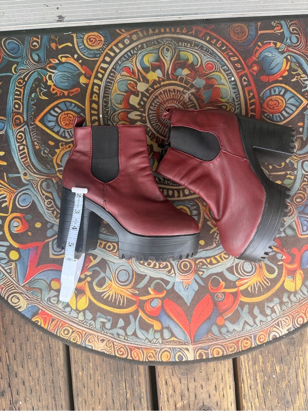 Source Unknown Burgundy Platform Chelsea Booties - Chunky Black Sole